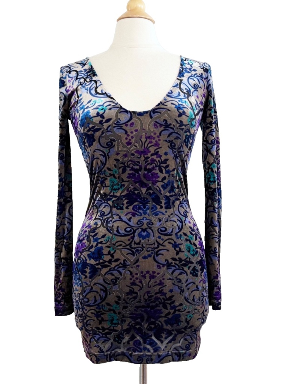 Free People Paisley Pattern Long Sleeve Mini Party Cocktail Dress Small Stretchy